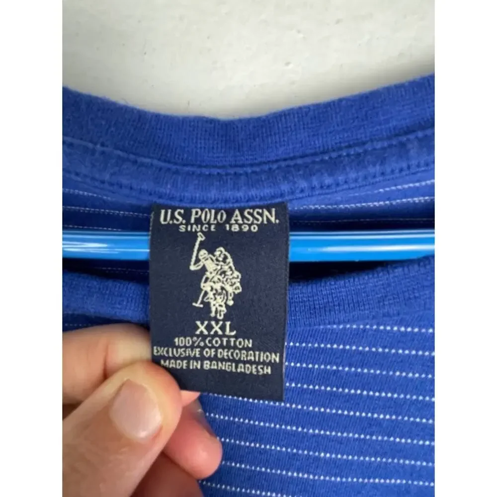 US Polo Striped Mens Tee XXL Blue Crewneck Short Sleeve Preppy Casual T-Shirt